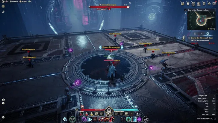 AION 2 Daeva Bio-Research Base combat showing Daeva Bioweapon enemies