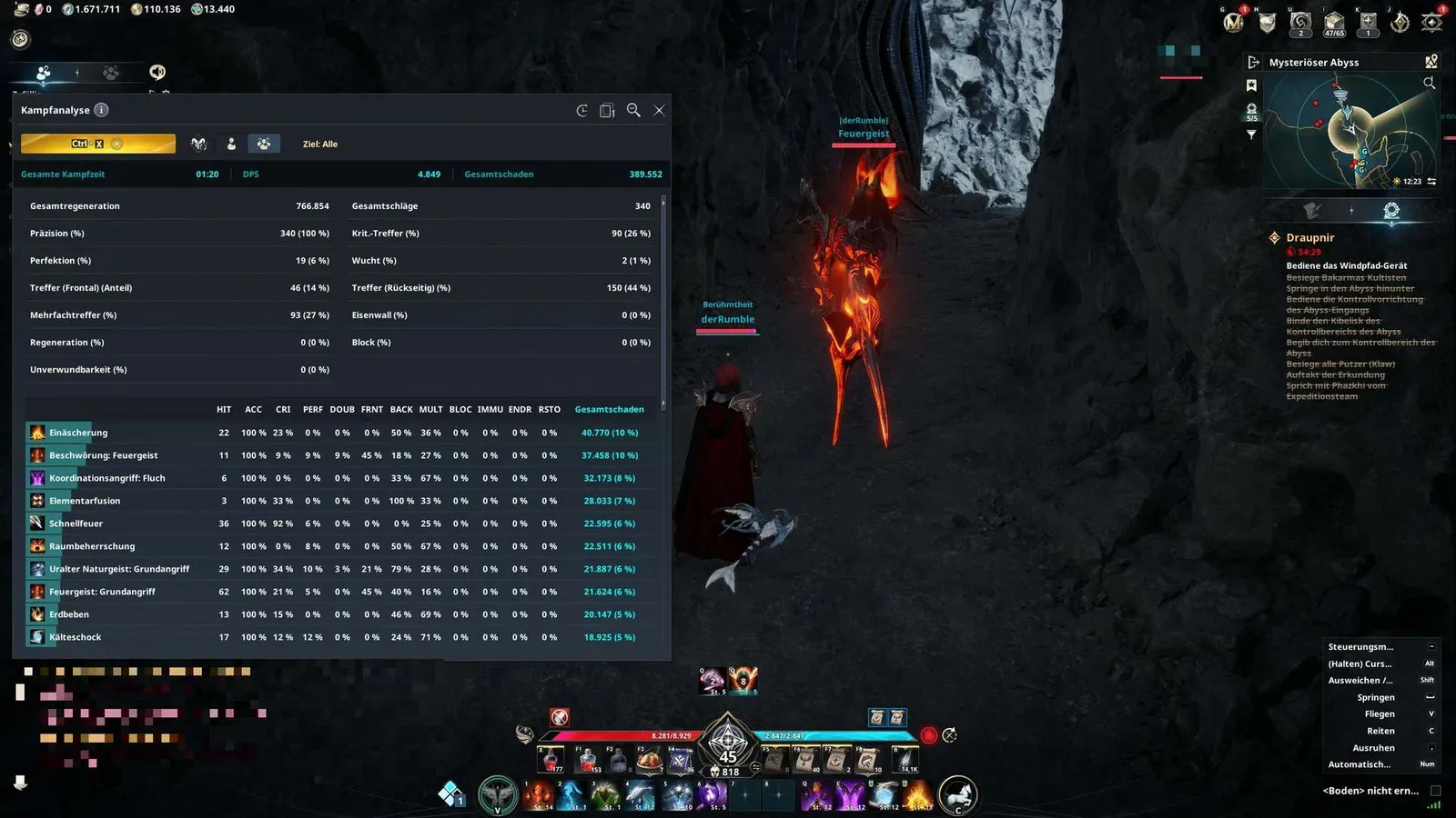 AION 2 Combat Analysis window showing DPS, total damage, hit values, and combat details