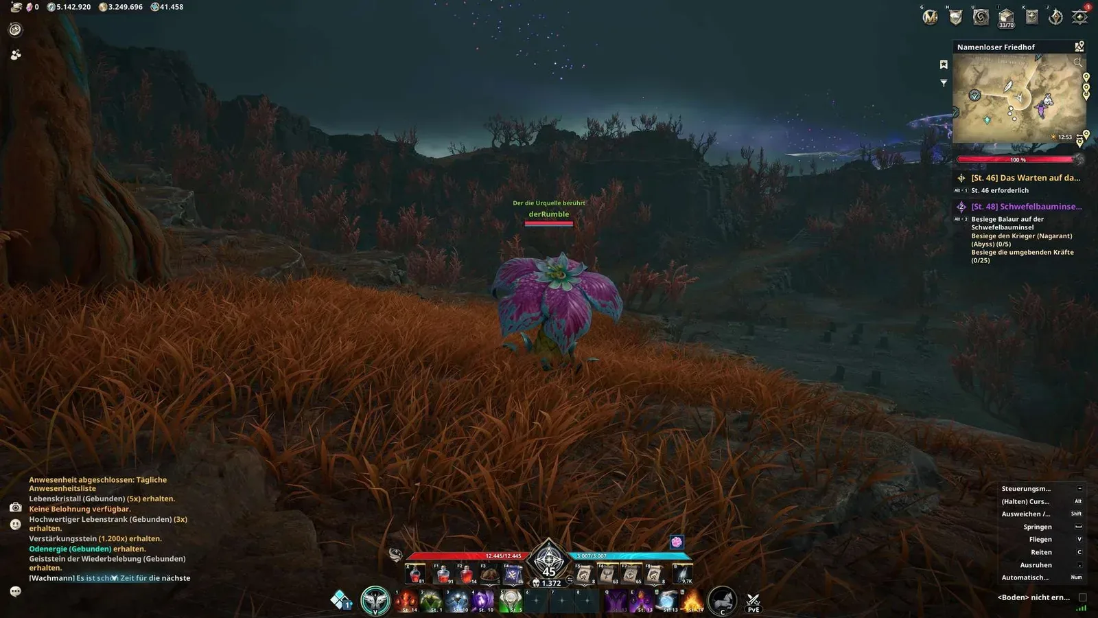 AION 2 player character transformed into a pink flower pet in the game world
