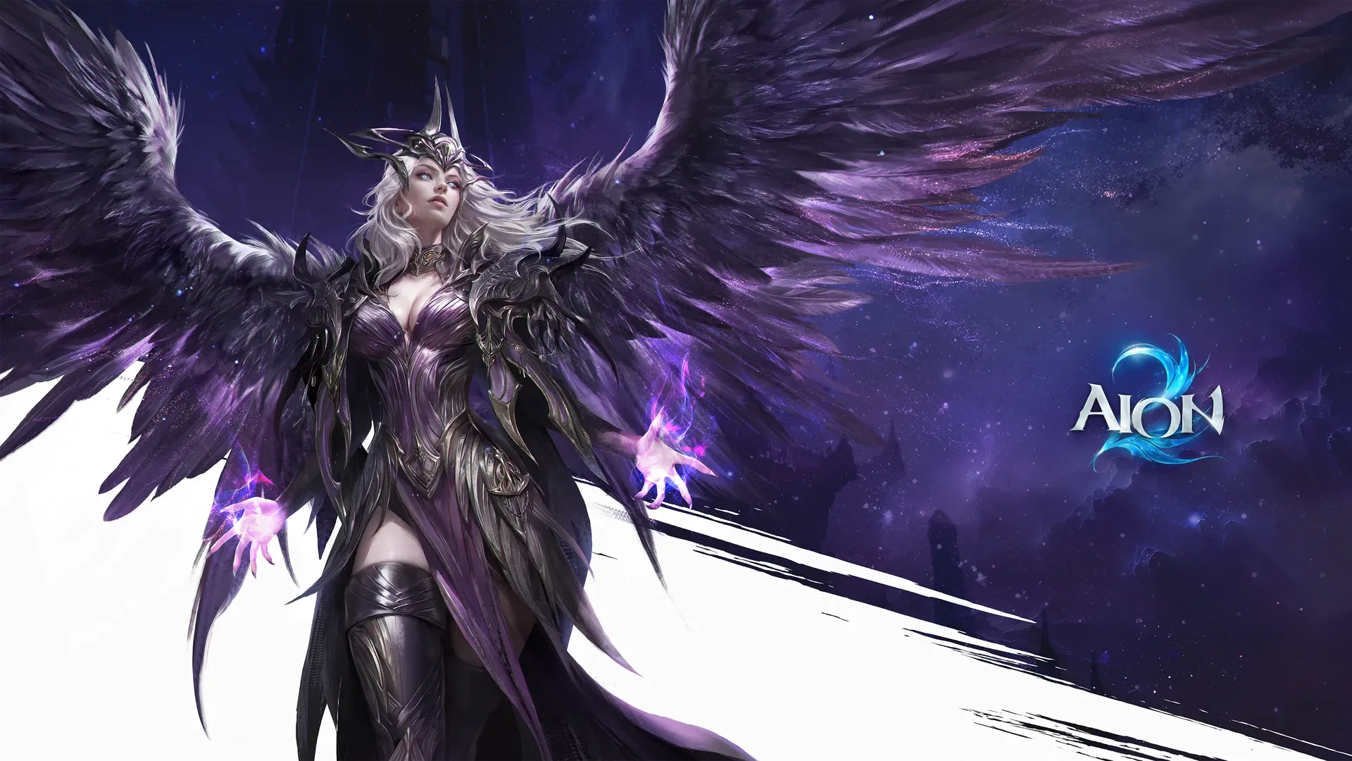 Official AION 2 artwork of a dark-winged Asmodian character