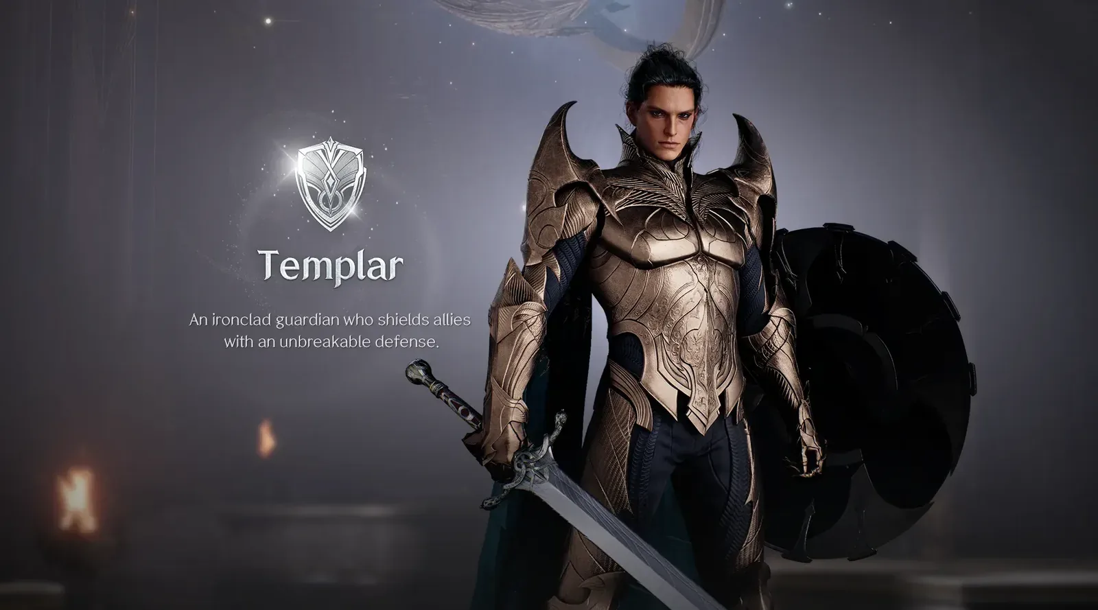 Official Templar character render showing the class weapon and emblem