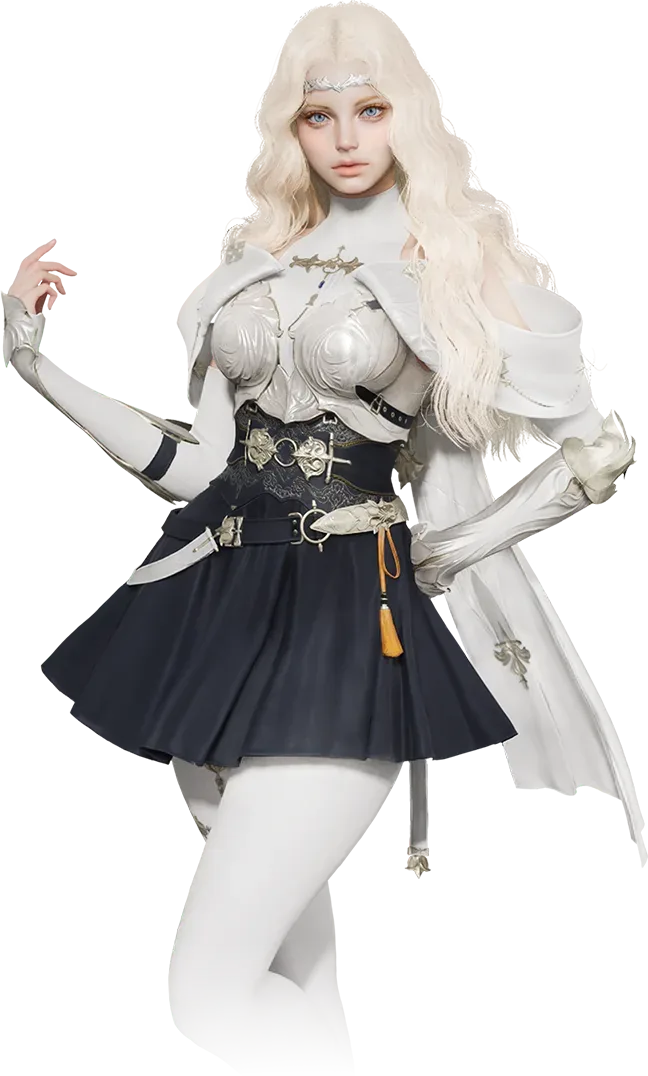 Official AION 2 Genesis Daeva outfit render in white and gold