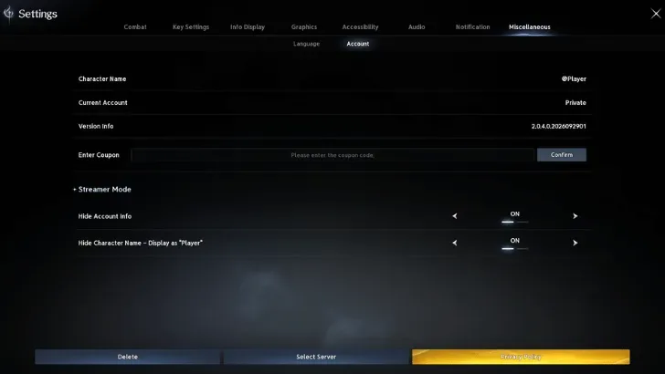 AION 2 coupon redemption menu path through Settings and Miscellaneous